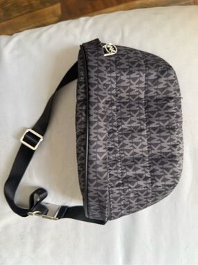 Michael Kors Black Logo Quilted Belt Bag with Silver Hardware